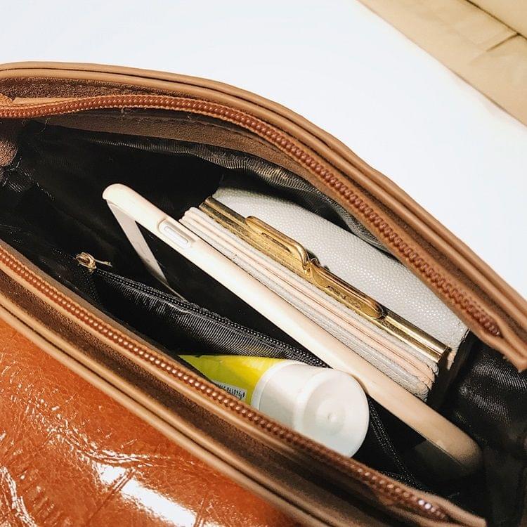 Crocodile Matte PU Bucket Bag Single Shoulder Bag Ladies Handbag Messenger Bag (Black)