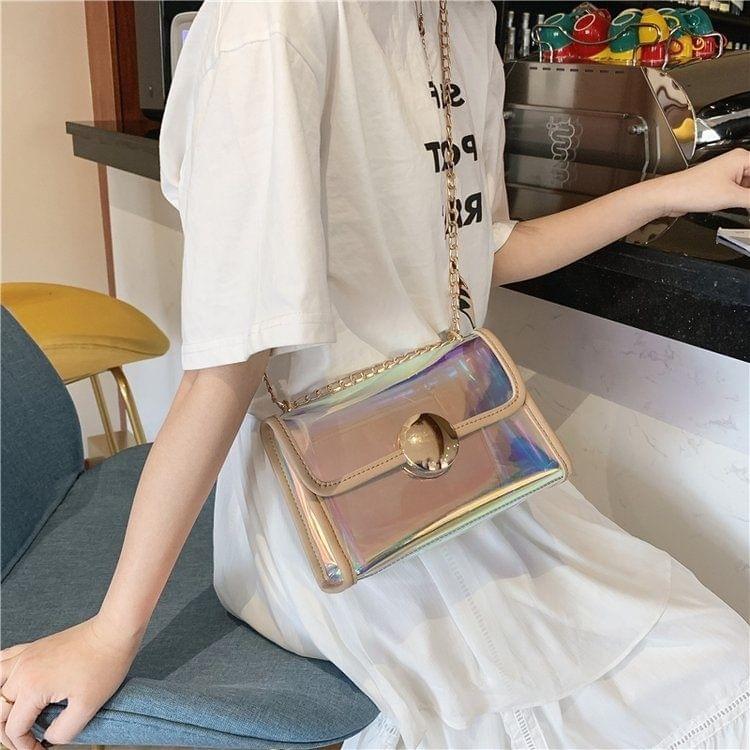 2-in-1 Transparent Laser Color PU Leather Single Shoulder Bag Ladies Handbag Messenger Bag (Khaki)