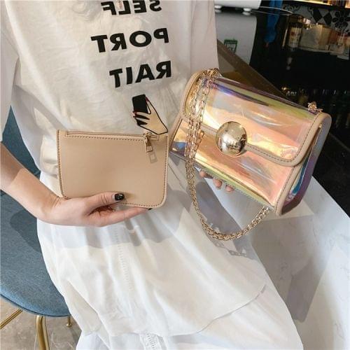 2-in-1 Transparent Laser Color PU Leather Single Shoulder Bag Ladies Handbag Messenger Bag (Khaki)