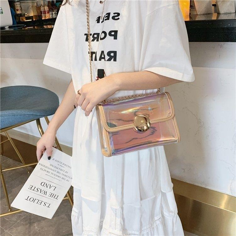 2-in-1 Transparent Laser Color PU Leather Single Shoulder Bag Ladies Handbag Messenger Bag (Khaki)