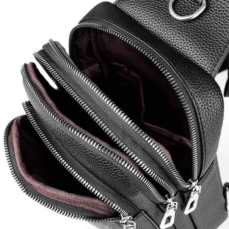 Embossed PU Leather Business Single Shoulder Bag Dual-layer Men Chest Bag (Black)
