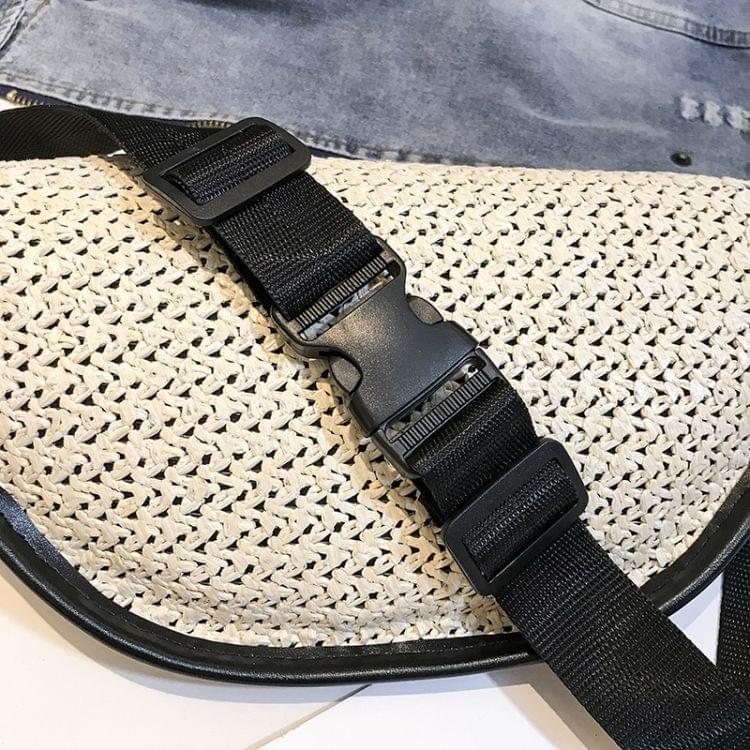 Fashion Weaving Straw Color Letter PU Single Shoulder Bag Zipper Messenger Bag Waist Sports Chest Pockets Bag (Red)