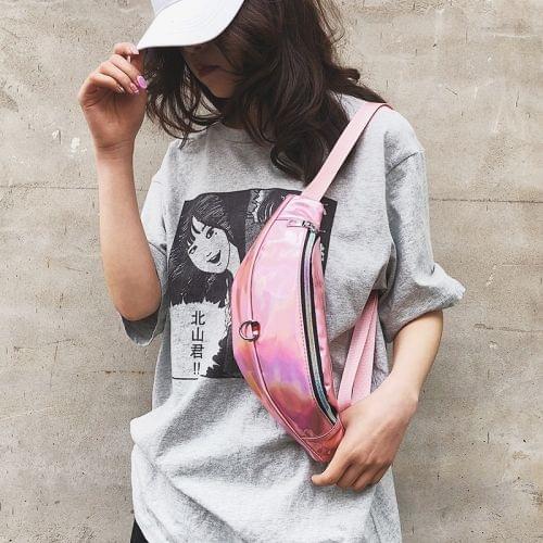 Fashion Smooth Surface PU Single Shoulder Bag Zipper Men & Women Messenger Bag Sports Waist Chest Pockets Bag (Pink)