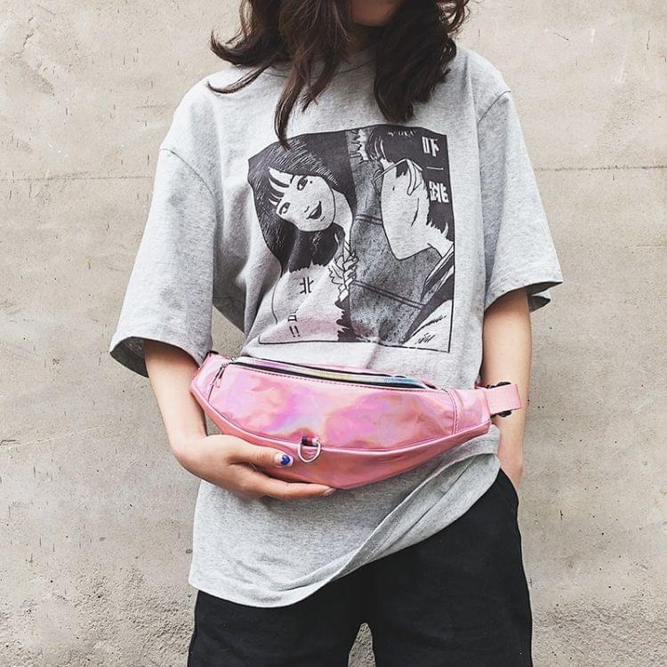 Fashion Smooth Surface PU Single Shoulder Bag Zipper Men & Women Messenger Bag Sports Waist Chest Pockets Bag (Pink)