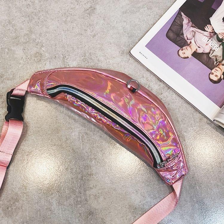 Fashion Smooth Surface PU Single Shoulder Bag Zipper Men & Women Messenger Bag Sports Waist Chest Pockets Bag (Pink)