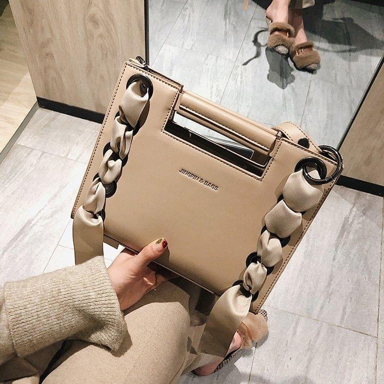 Ribbon Square Bag PU Leather Single Shoulder Bag Ladies Handbag Messenger Bag (Brown)