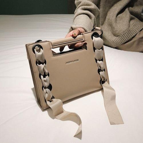 Ribbon Square Bag PU Leather Single Shoulder Bag Ladies Handbag Messenger Bag (Brown)