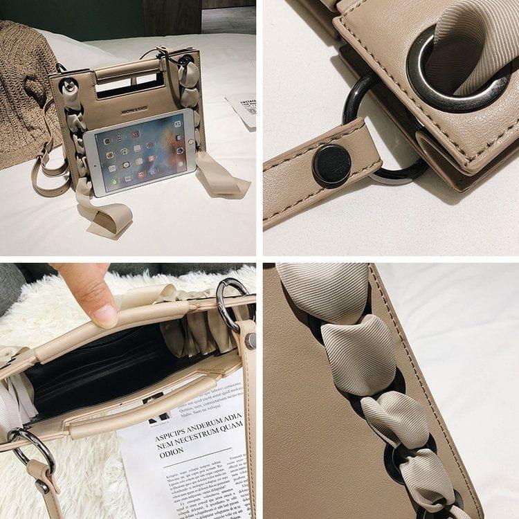 Ribbon Square Bag PU Leather Single Shoulder Bag Ladies Handbag Messenger Bag (Brown)