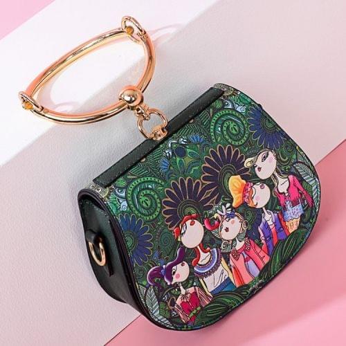 Leisure Fashion Creative Printing Design Slant Shoulder Bag Handbag (Green)