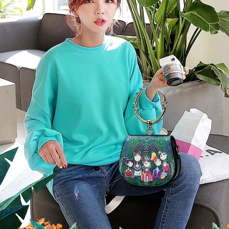 Leisure Fashion Creative Printing Design Slant Shoulder Bag Handbag (Green)