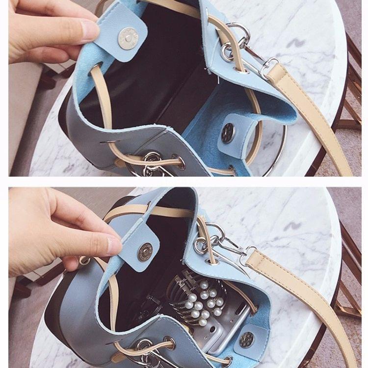 Handle Ring Drawstring PU Leather Single Shoulder Bag Bucket Bag Ladies Handbag Messenger Bag (White)