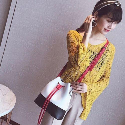 Handle Ring Drawstring PU Leather Single Shoulder Bag Bucket Bag Ladies Handbag Messenger Bag (White)