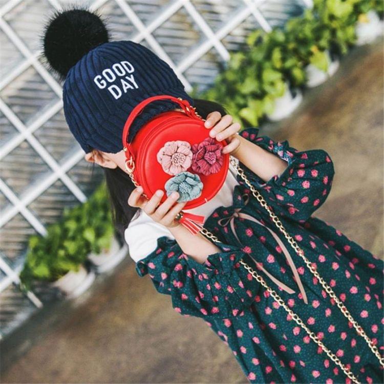 Children Tassel Circle-Shape Floral Handbag Girls Shoulder Bag Mini Messenger Bags(Black)