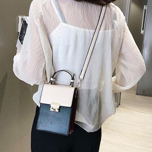 Color Matching PU Lock Buckle Single Shoulder Bag Cellphone Bag Ladies Handbag Messenger Bag (White)