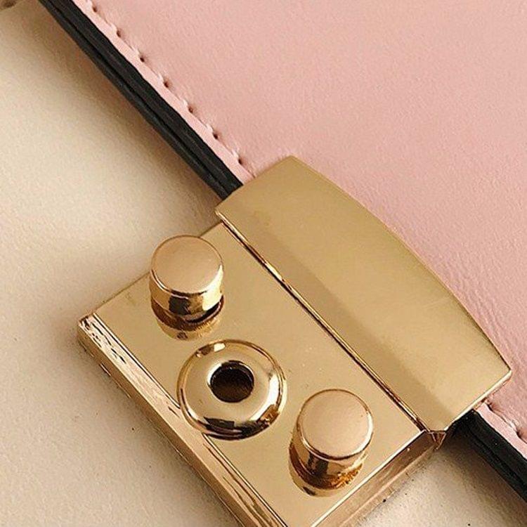 Color Matching PU Lock Buckle Single Shoulder Bag Cellphone Bag Ladies Handbag Messenger Bag (White)