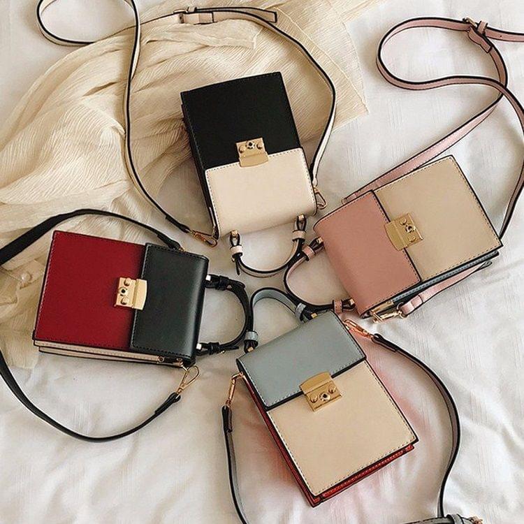 Color Matching PU Lock Buckle Single Shoulder Bag Cellphone Bag Ladies Handbag Messenger Bag (White)