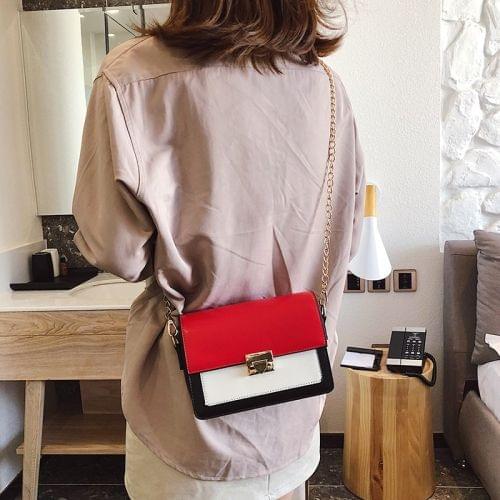 Lock Buckle Color Matching Single Shoulder Bag Small Square Bag Ladies Messenger Bag Handbag (Red)