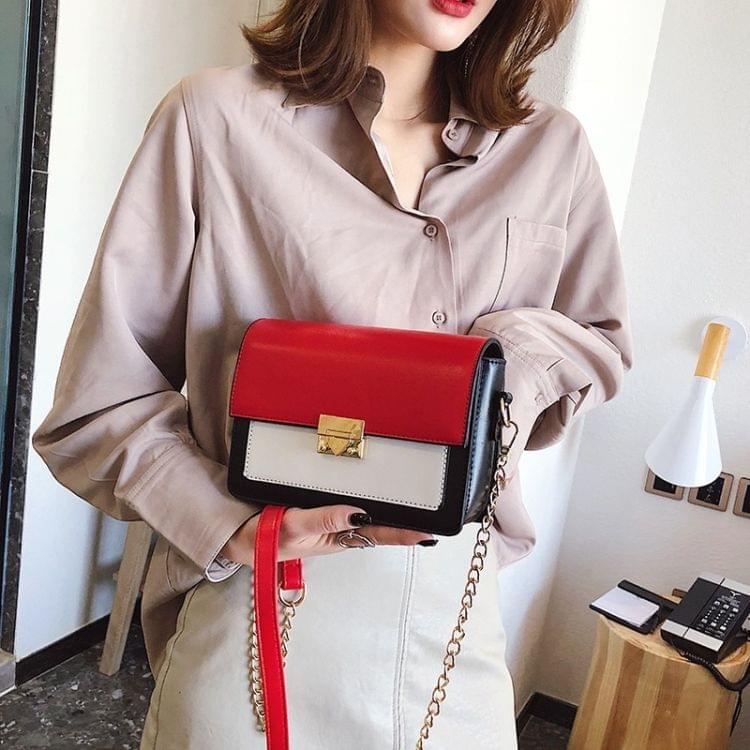 Lock Buckle Color Matching Single Shoulder Bag Small Square Bag Ladies Messenger Bag Handbag (Red)