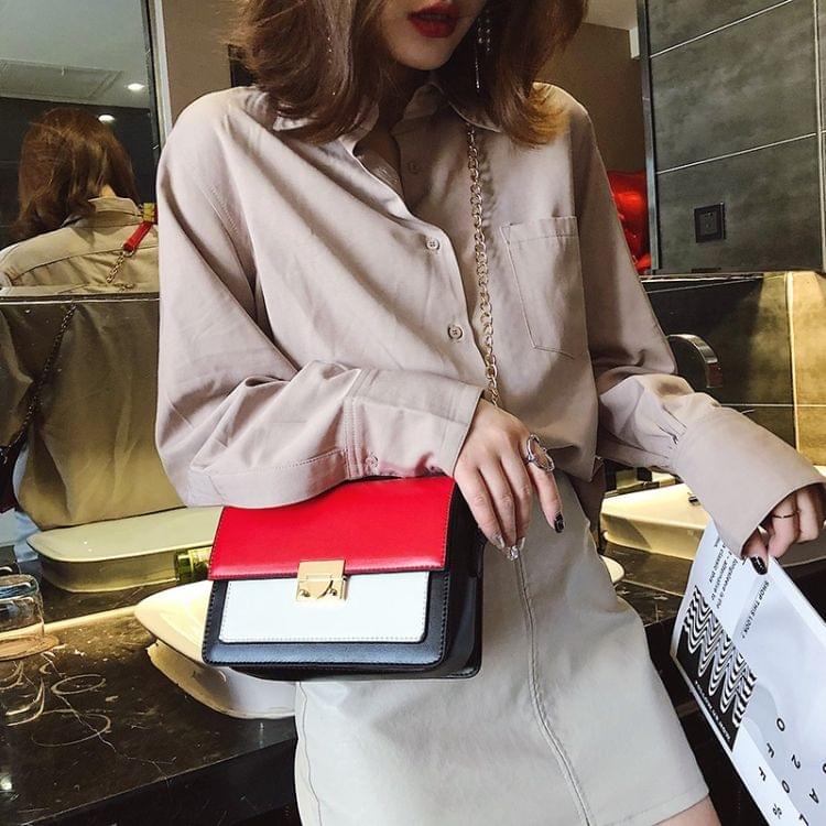 Lock Buckle Color Matching Single Shoulder Bag Small Square Bag Ladies Messenger Bag Handbag (Red)
