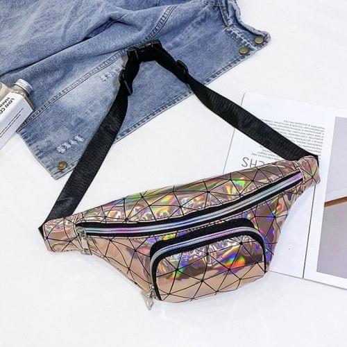 Diamond Plaid Texture Laser Color Waist Chest Bag Single Shoulder Bag Messenger Bag (Gold)