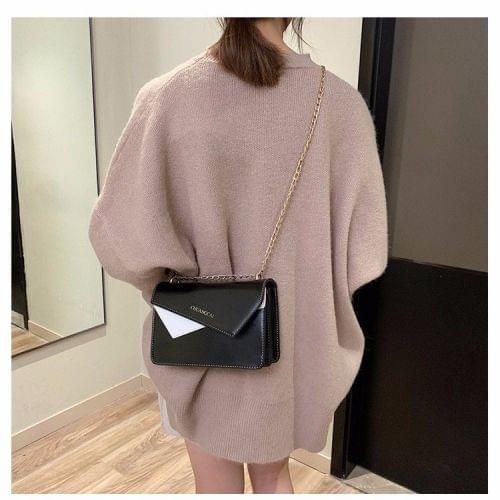 Color Matching Casual Small Square Bag Chain-strap Single Shoulder Bag Ladies Handbag Messenger Bag (Black)