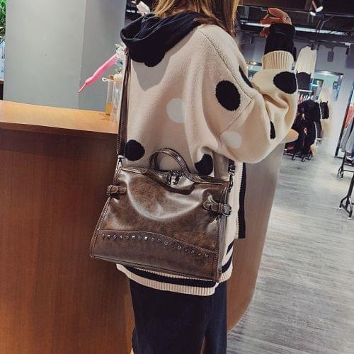 Casual Large Capacity PU Leather Shoulder Bag Ladies Handbag Rivet Crossbody Bag (Coffee)