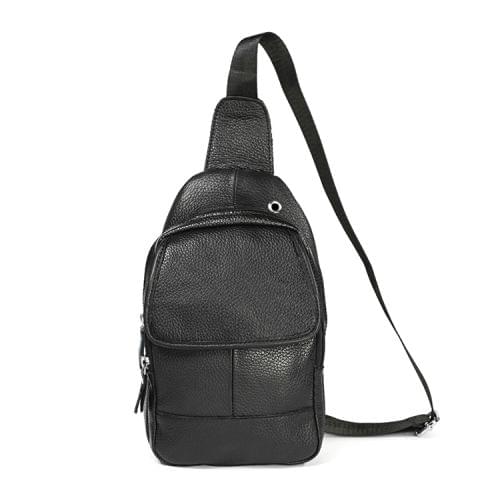 6023 Casual Litchi Texture Soft Face Genuine Leather One Shoulder Crossbody Bag for Men(Black)