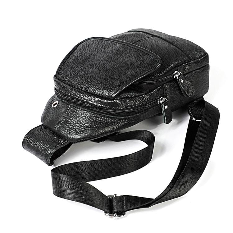 6023 Casual Litchi Texture Soft Face Genuine Leather One Shoulder Crossbody Bag for Men(Black)
