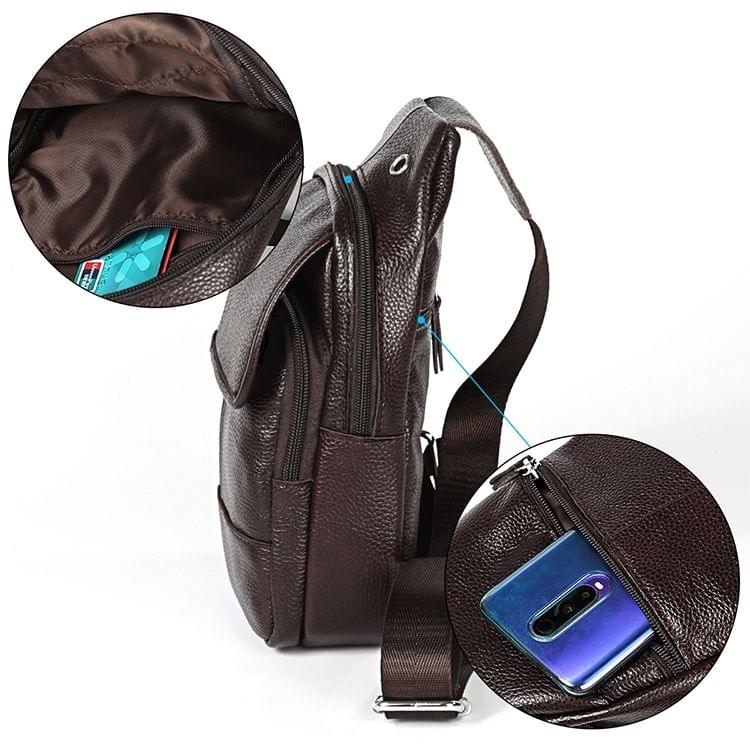 6023 Casual Litchi Texture Soft Face Genuine Leather One Shoulder Crossbody Bag for Men(Black)