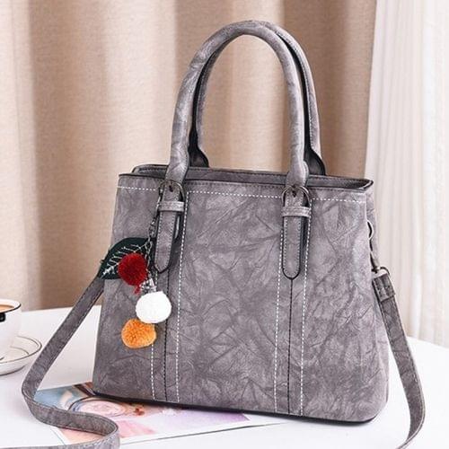 Leisure Fashion PU Slant Shoulder Bag Handbag with plush ball(Grey)