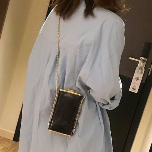 Metal Texture Small Bag PU Leather Single Shoulder Bag Cellphone Bag Messenger Bag (Black)