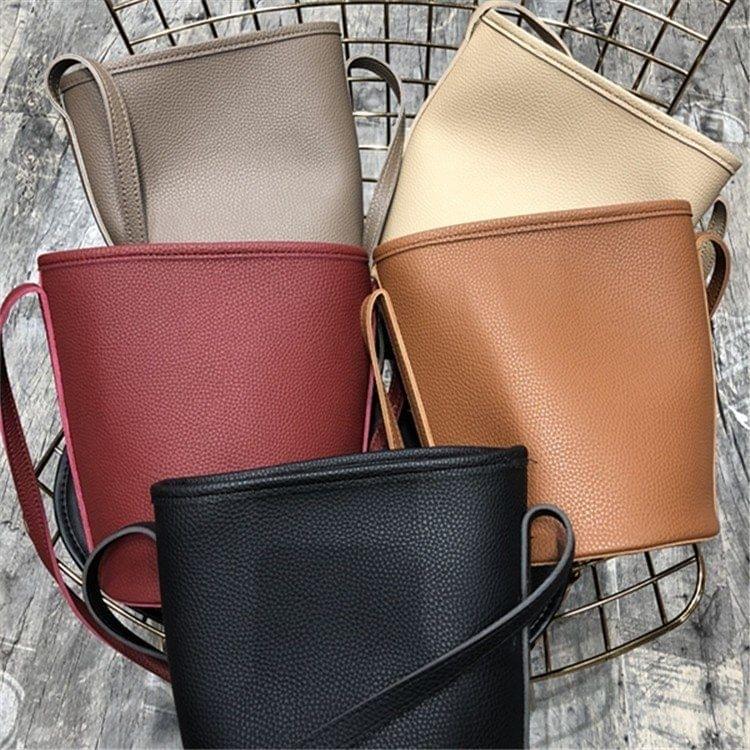 Casual Multifunctional PU Leather Bucket Style Crossbody Shoulder Bag (Khaki)