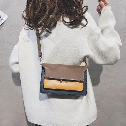 Casual PU shoulder bag color matching ladies handbag Messenger bag (Khaki)