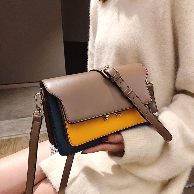 Casual PU shoulder bag color matching ladies handbag Messenger bag (Khaki)