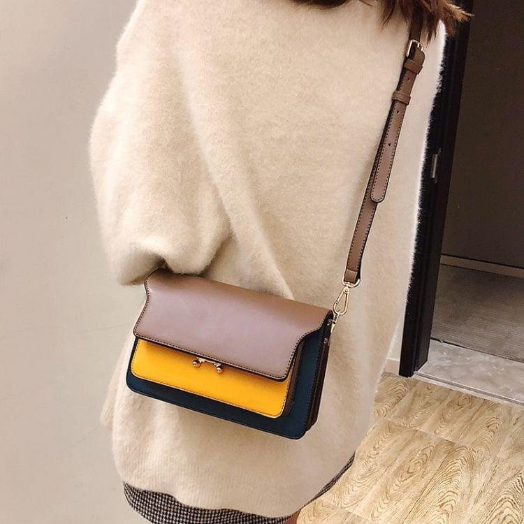 Casual PU shoulder bag color matching ladies handbag Messenger bag (Khaki)