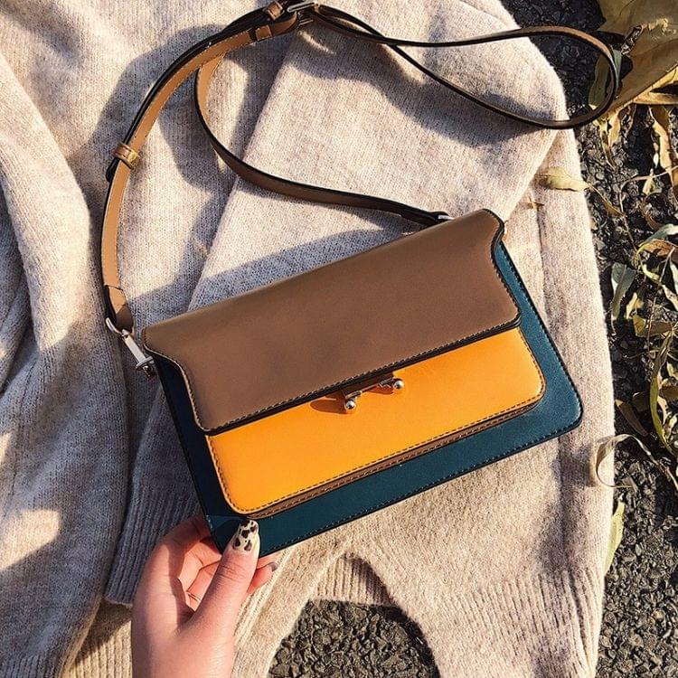 Casual PU shoulder bag color matching ladies handbag Messenger bag (Khaki)