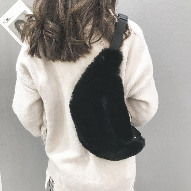 Leisure Fashion Plush Shoulder Bag Messenger Bag Waist Pack (Black)