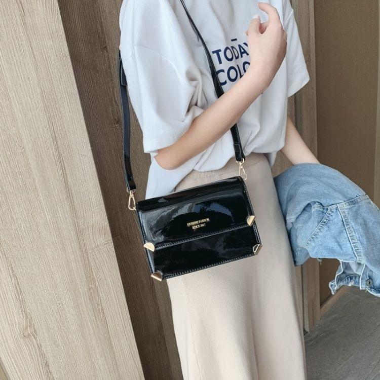 Smooth Surface Square Bag PU Leather Single Shoulder Bag Ladies Handbag Messenger Bag (Black)