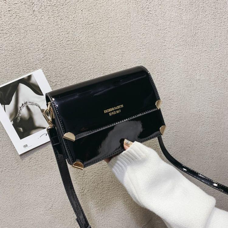Smooth Surface Square Bag PU Leather Single Shoulder Bag Ladies Handbag Messenger Bag (Black)