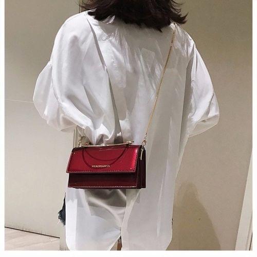 Smooth Surface PU Metal Handle Chain Single Shoulder Bag Ladies Handbag Messenger Bag (Red)