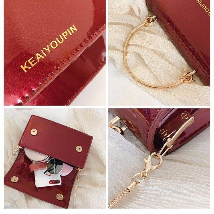 Smooth Surface PU Metal Handle Chain Single Shoulder Bag Ladies Handbag Messenger Bag (Red)