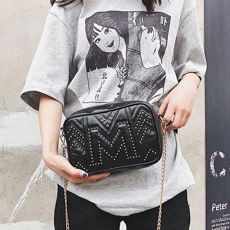 Rivet PU Leather Chain Single Shoulder Bag Waist Bag Messenger Bag (Black)