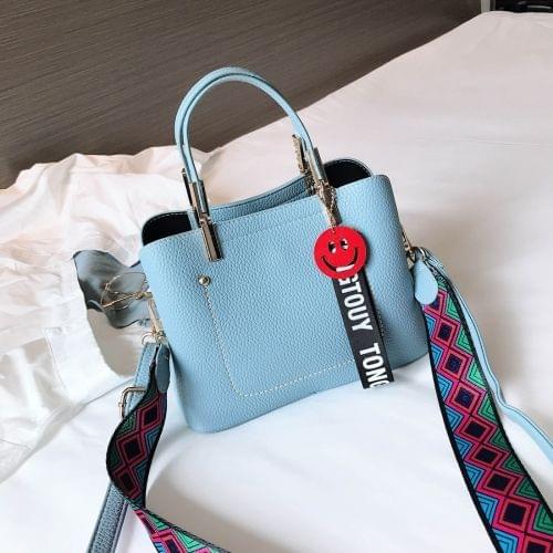 Double-Shoulder Straps PU Leather Single Shoulder Bag Messenger Bag Ladies Handbag (Blue)