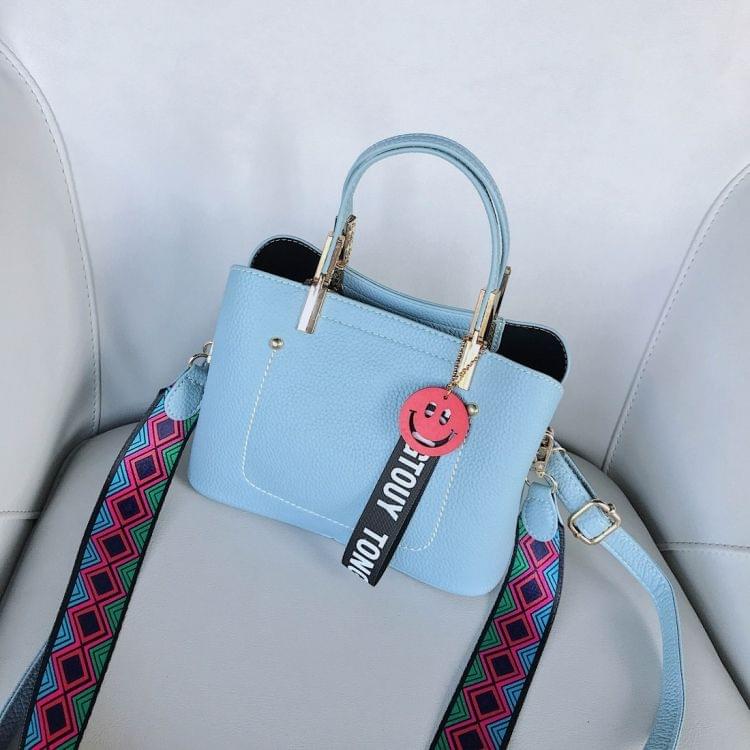 Double-Shoulder Straps PU Leather Single Shoulder Bag Messenger Bag Ladies Handbag (Blue)