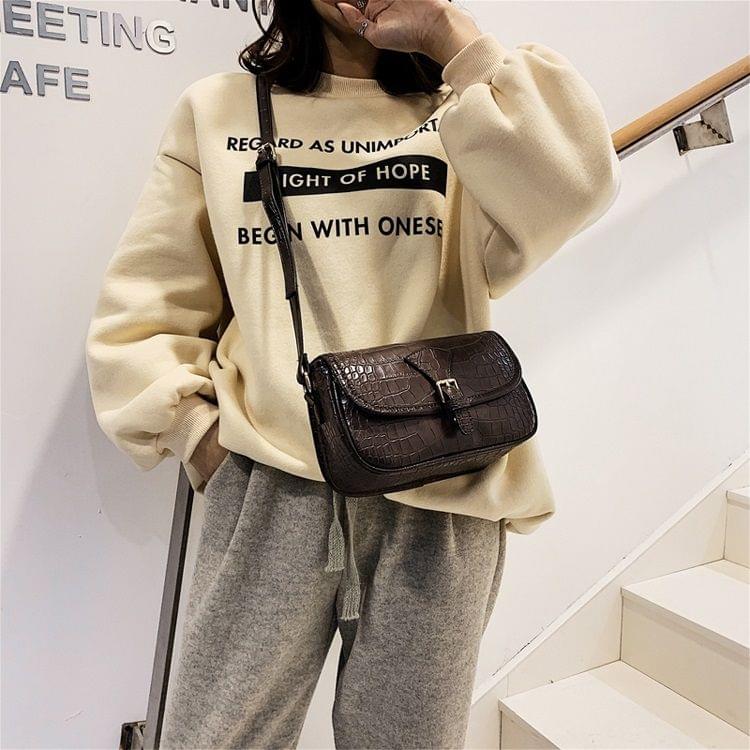 Crocodile Texture Belt Buckle PU Leather Single Shoulder Bag Ladies Handbag Messenger Bag (Coffee)