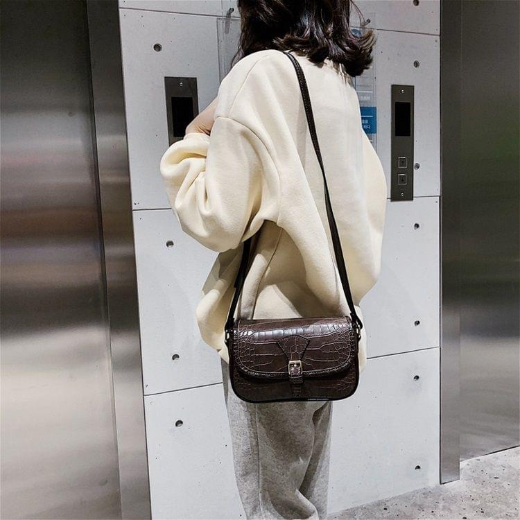 Crocodile Texture Belt Buckle PU Leather Single Shoulder Bag Ladies Handbag Messenger Bag (Coffee)