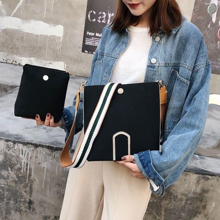 PU Casual Shoulder Bag Messenger Bag Ladies Handbag (Black)