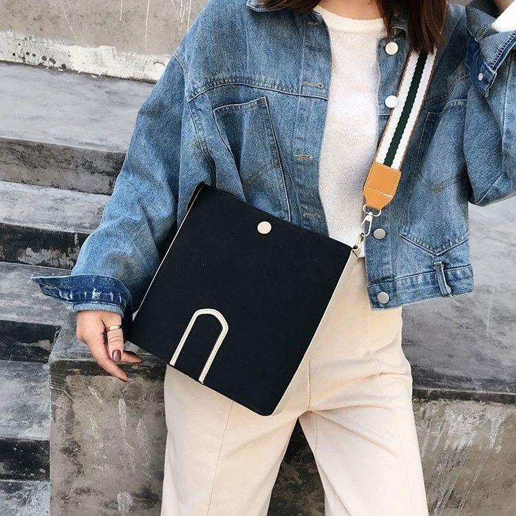 PU Casual Shoulder Bag Messenger Bag Ladies Handbag (Black)