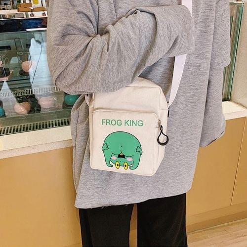 Frog King Pattern Single Shoulder Bag Handbag Messenger Bag (White)