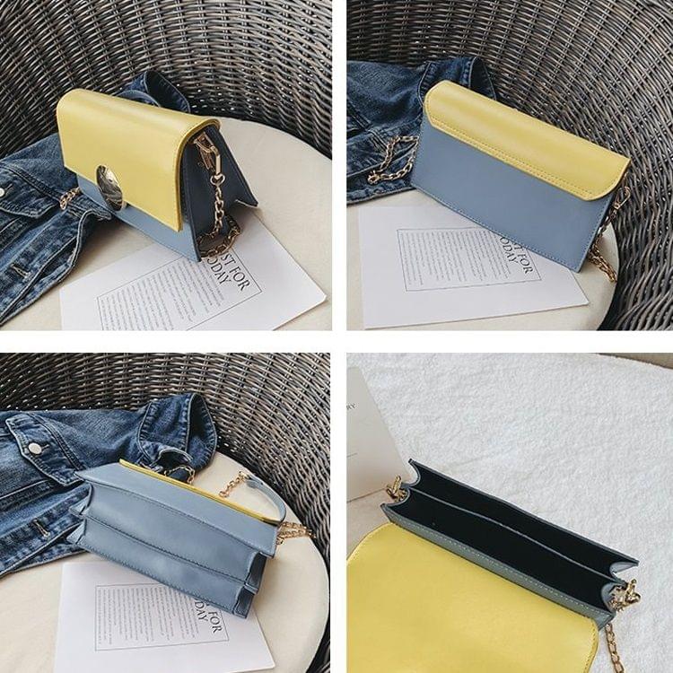 Round Buckle Color Matching PU Leather Chain Single Shoulder Bag Ladies Handbag Messenger Bag (Pink)